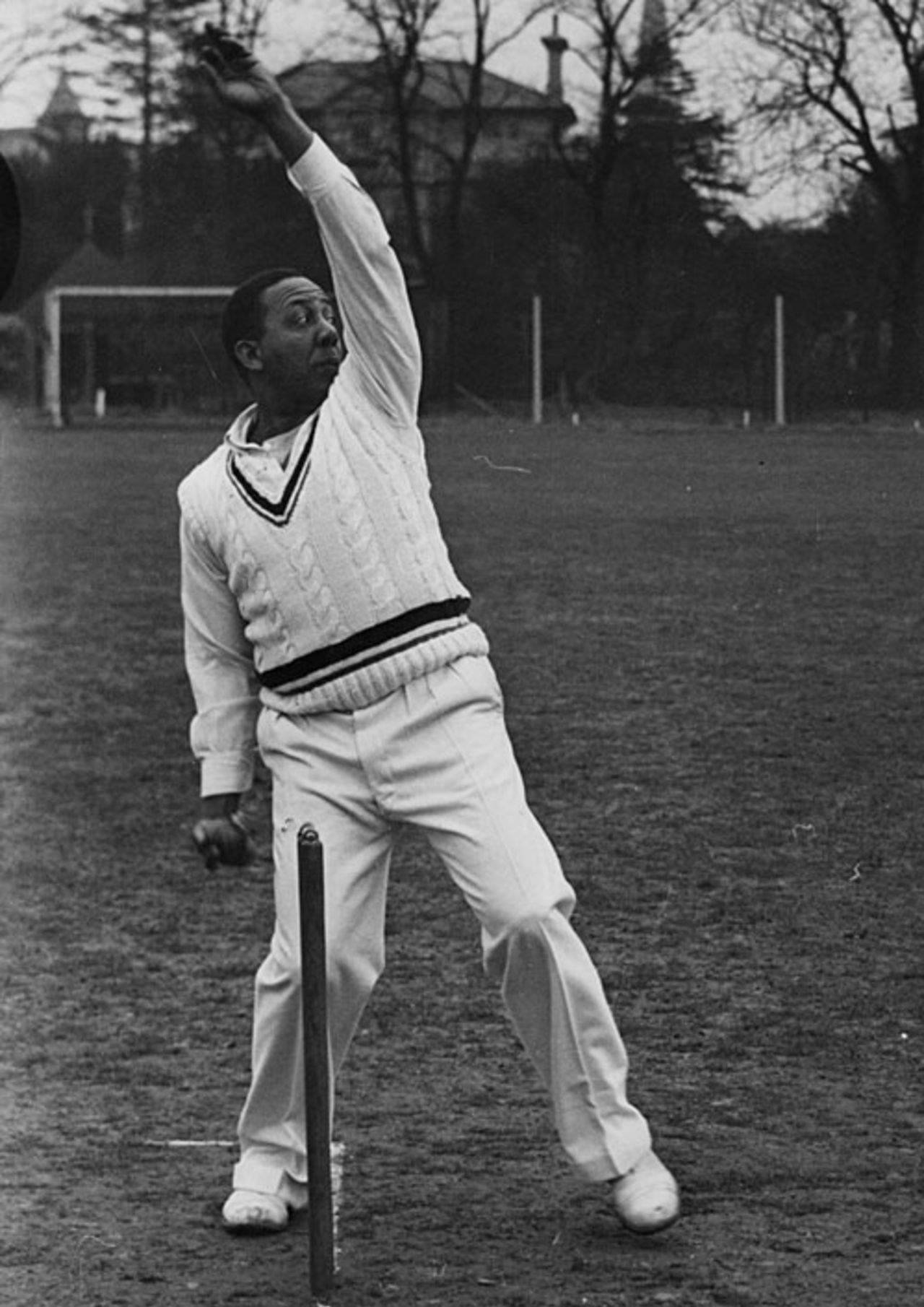 Learie Constantine gives a bowling demonstration
