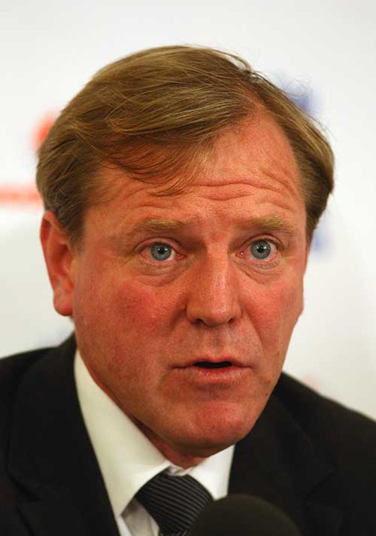 Hugh Morris addresses the media at Heathrow airport after England's tour was put on hold following the Mumbai terrorist attacks, London, November 29, 2008