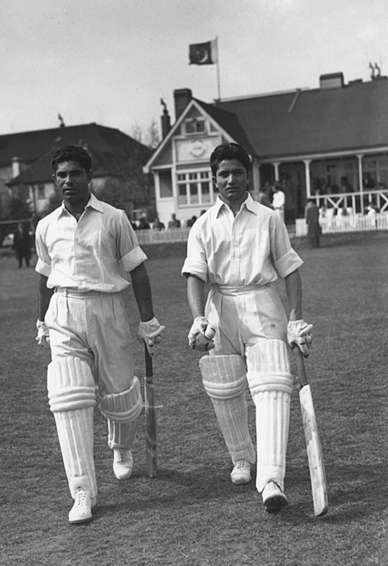 Alimuddin and Hanif Mohammad come out to bat , Pakistanis v Indian Gymkhana Club, May 4, 1954