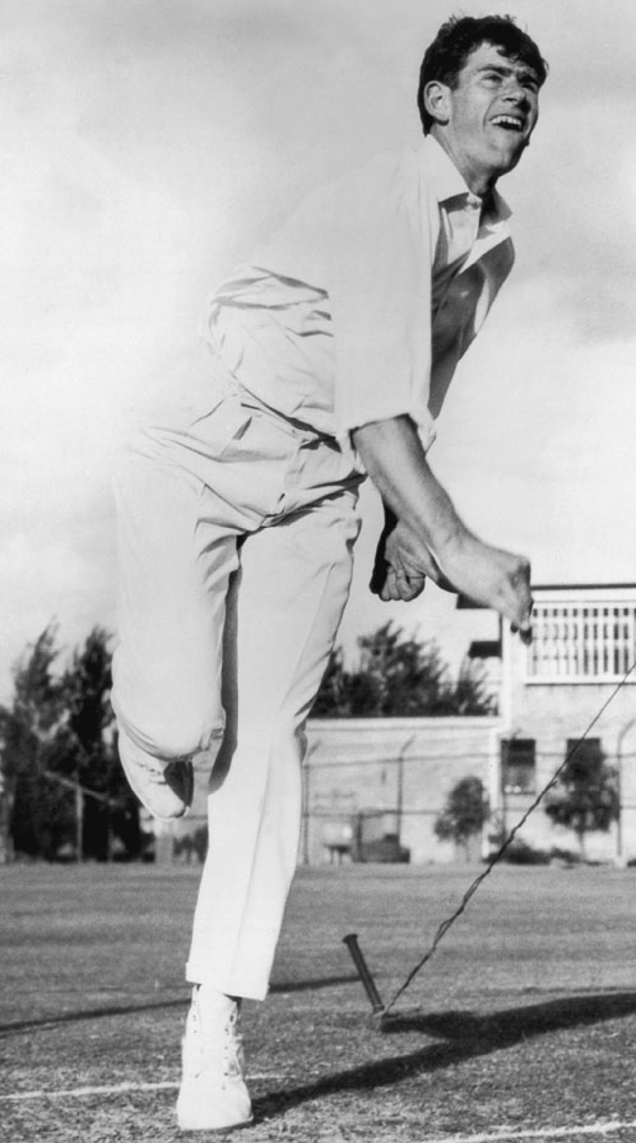 Terry Jenner bowls at the nets, November 17. 1970