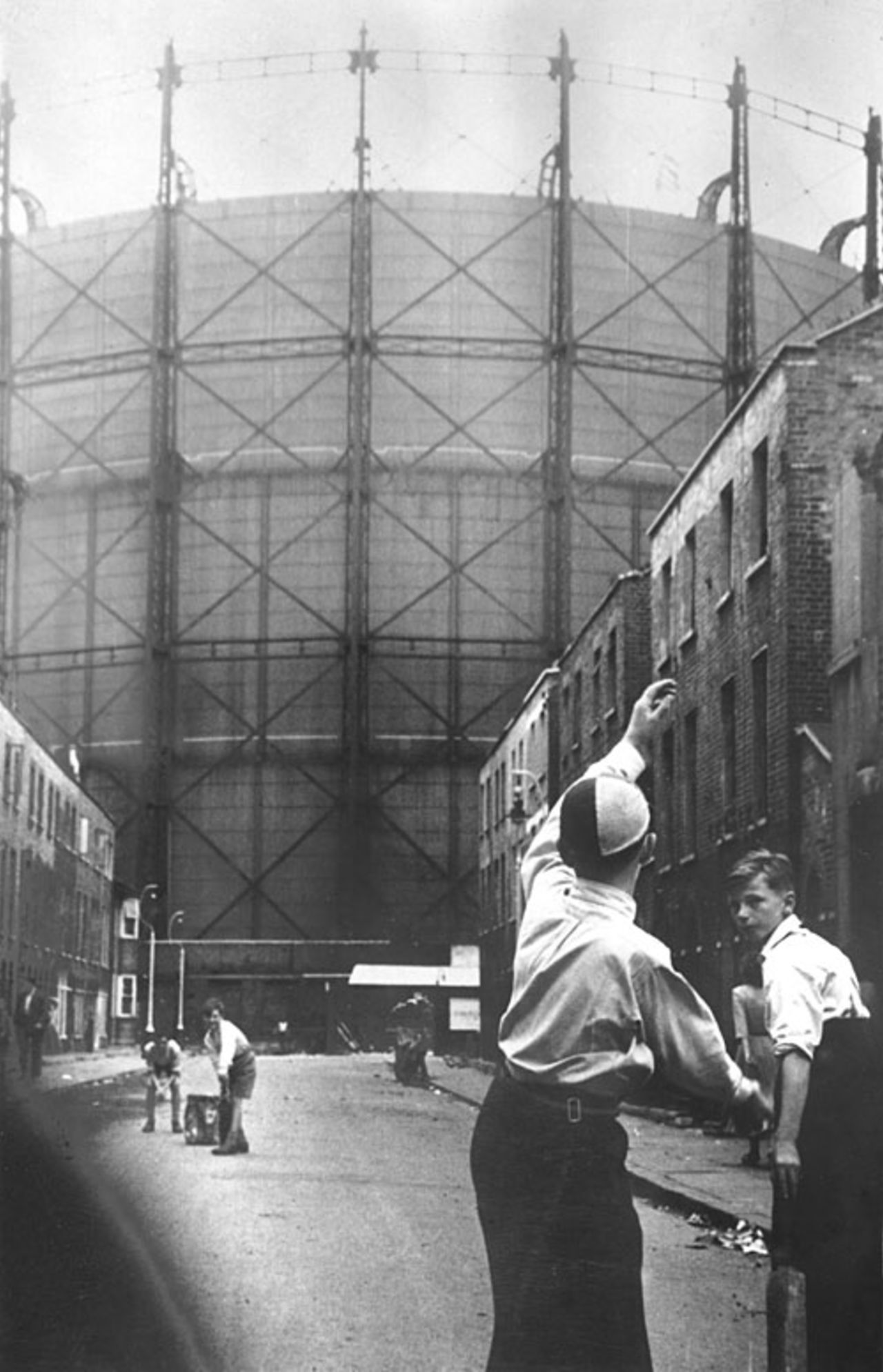 Children play cricket outside the Kennington Oval, England v Australia, 5th Test, The Oval, 2nd day, August 17, 1953