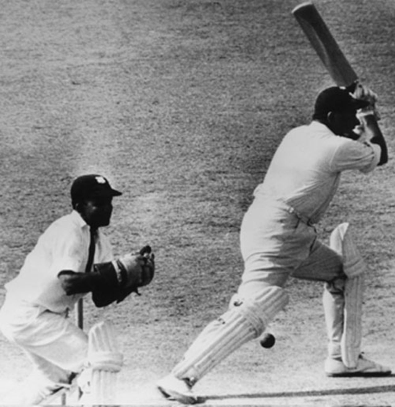 Colin Cowdrey plays and misses during his match-winning innings of 71, West Indies v England, 4th Test, Port of Spain, 5th day, March 19, 1968