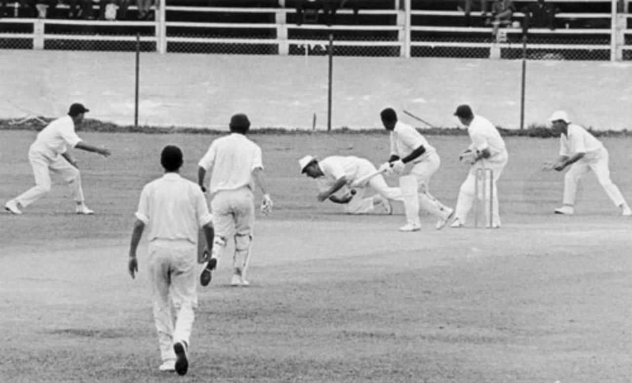 Colin Cowdrey drops Seymour Nurse at first slip, West Indies v England, 1st Test, Port of Spain, 5th day, January 24, 1968