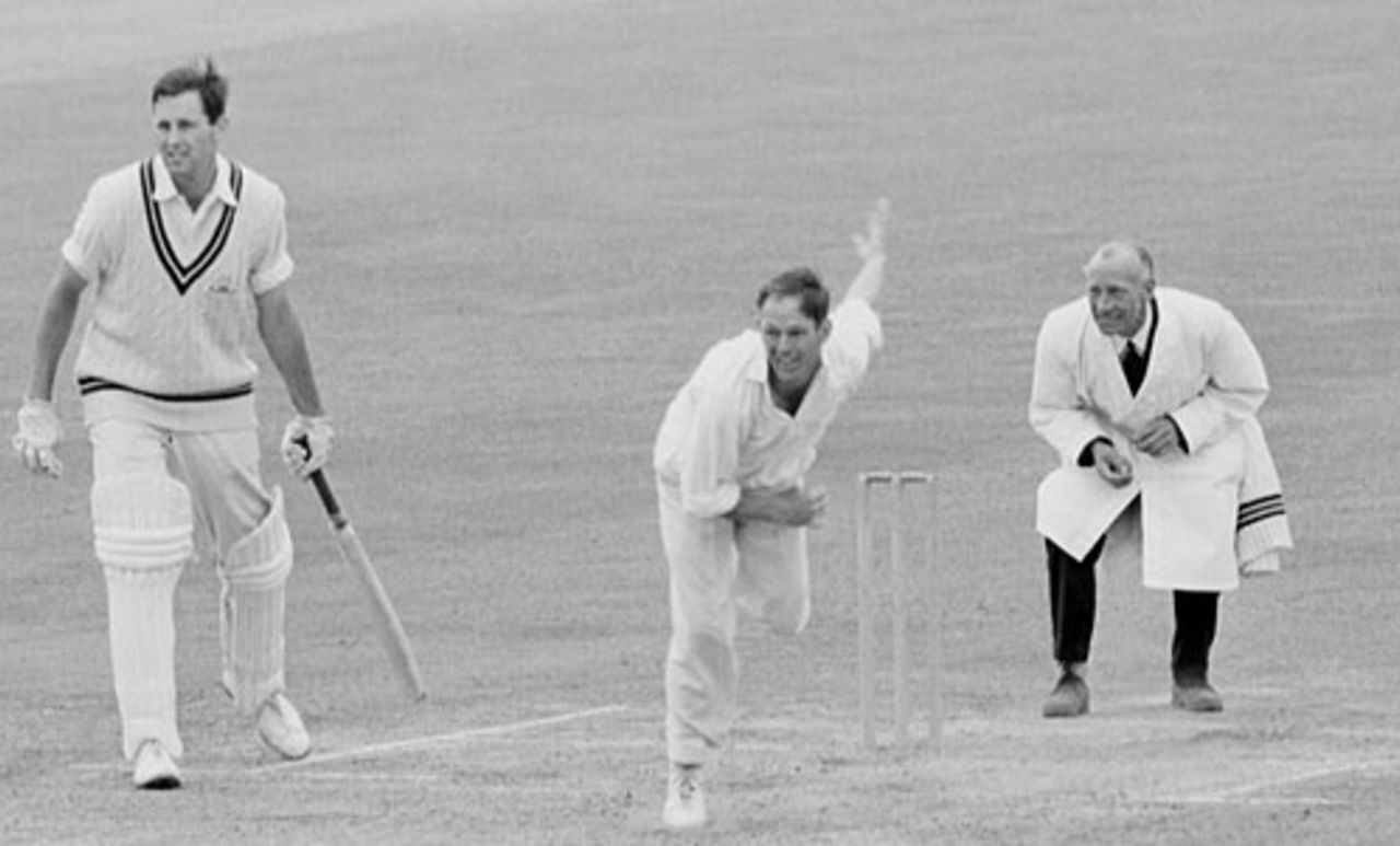 Ken Palmer bowls during his five-wicket haul, Surrey v Somerset, County Championship, The Oval, 2nd day, July 7, 1966