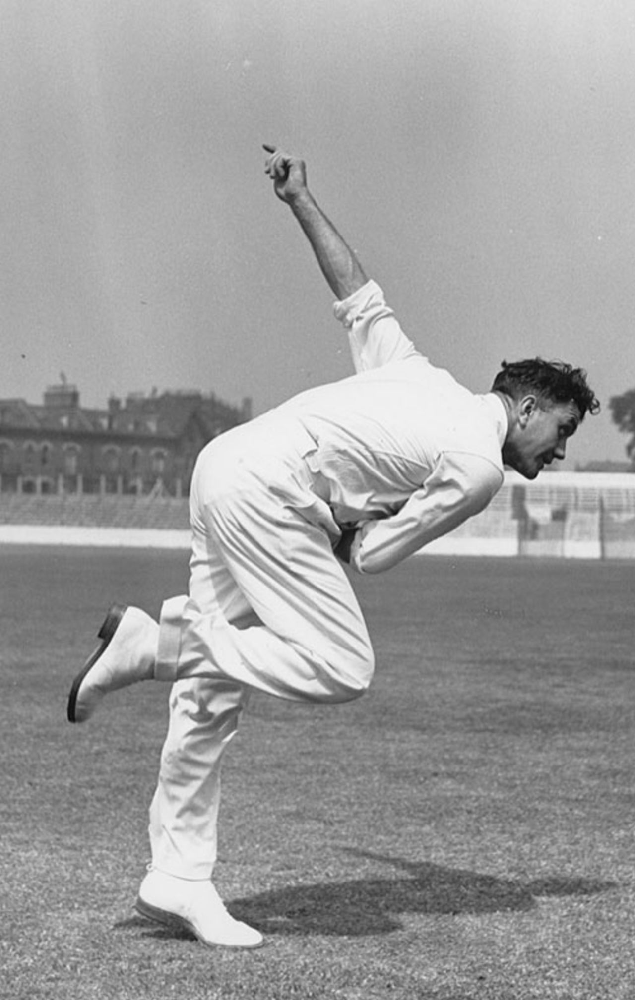 Alec Bedser bowls in the nets, The Oval, August 23, 1950