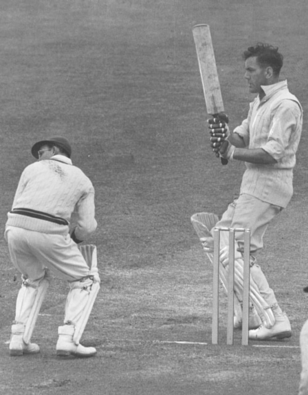 Eric Bedser pulls towards fine leg, Surrey v West Indians, The Oval, 2nd day, May 15, 1950