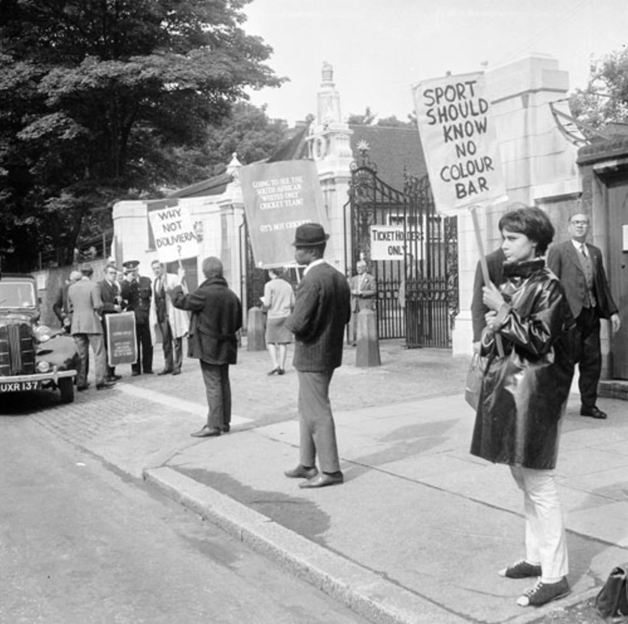 An anti-apartheid demonstration at Lords, England v South Africa, 1st Test, Lords, 1st day, July 22, 1965