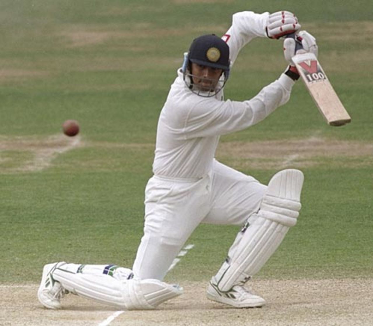 Rahul Dravid drives through point during his debut Test, England v India, 2nd Test, Lord's, 3rd day, June 22, 1996