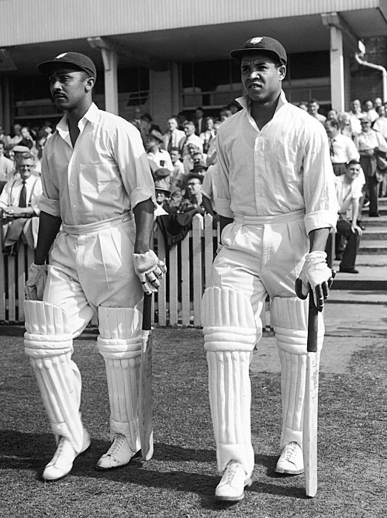 Frank Worrell and Garry Sobers walk out to bat, England v West Indies, 3rd Test, Trent Bridge, 1957