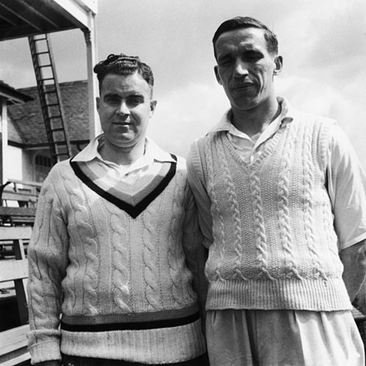 Les Jackson (right) along with a Derbyshire team-mate, 1949