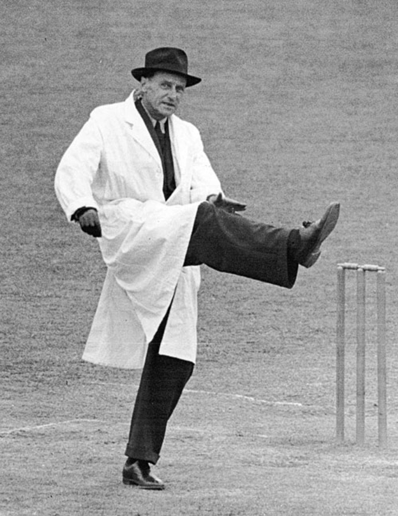 Umpire Frank Chester signals a bye, England v Australia, 3rd Test, Old Trafford, 1st day, July 8, 1948