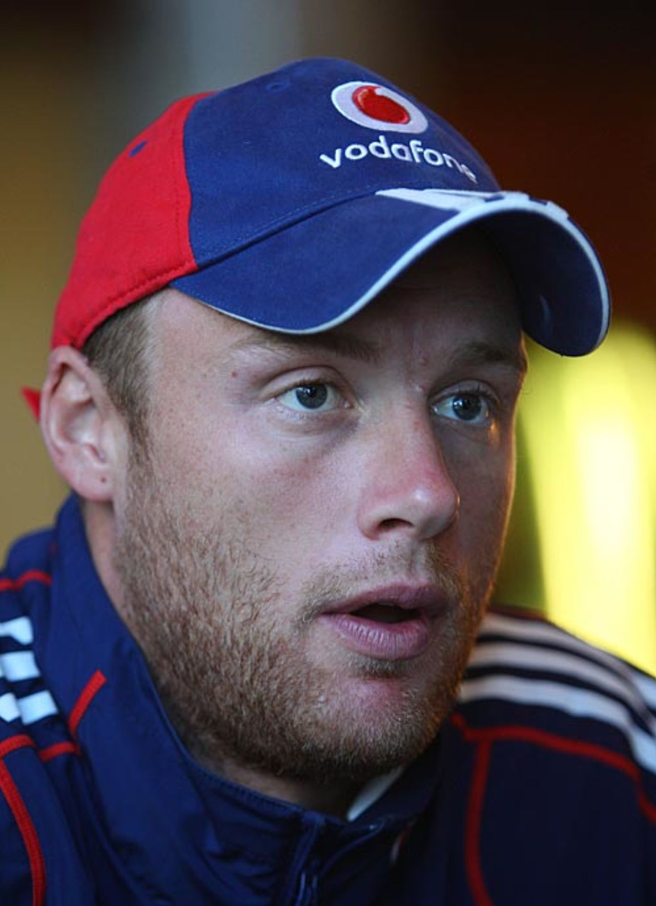 Andrew Flintoff answers questions from the media ahead of the England team's departure for Chennai, Abu Dhabi, December 8, 2008