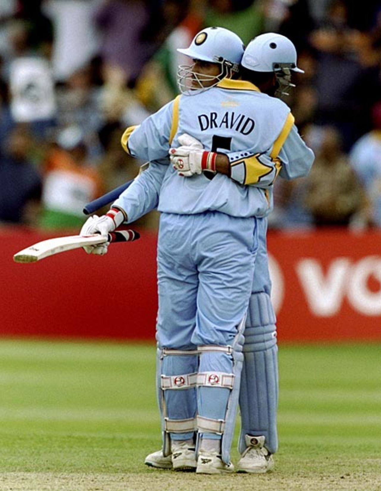 Rahul Dravid congratulates Sourav Ganguly on completing his hundred, India vs Sri Lanka, Group A, ICC World Cup, Taunton, May 26, 1999