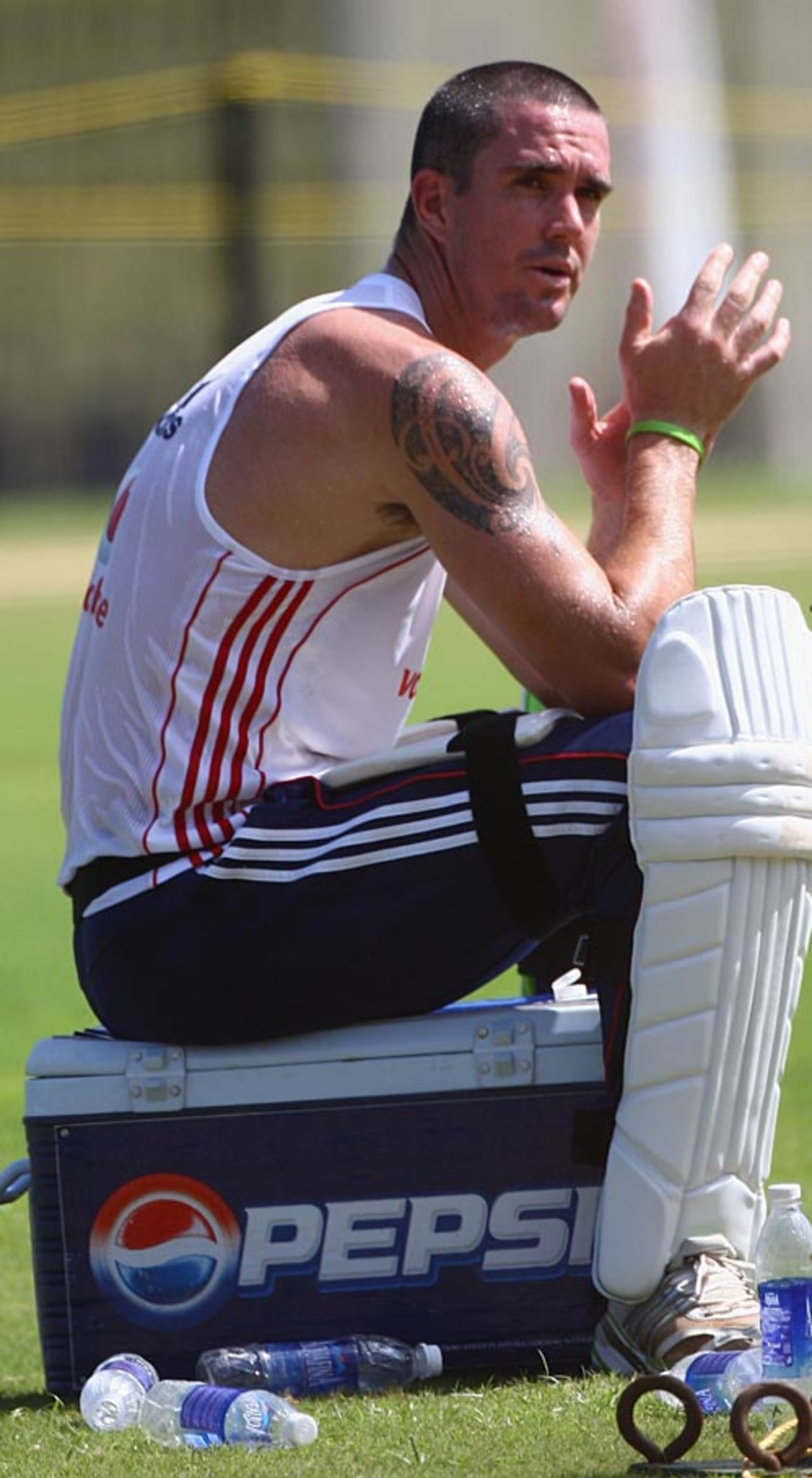 Kevin Pietersen takes a breather during practice, Chennai, December 10, 2008