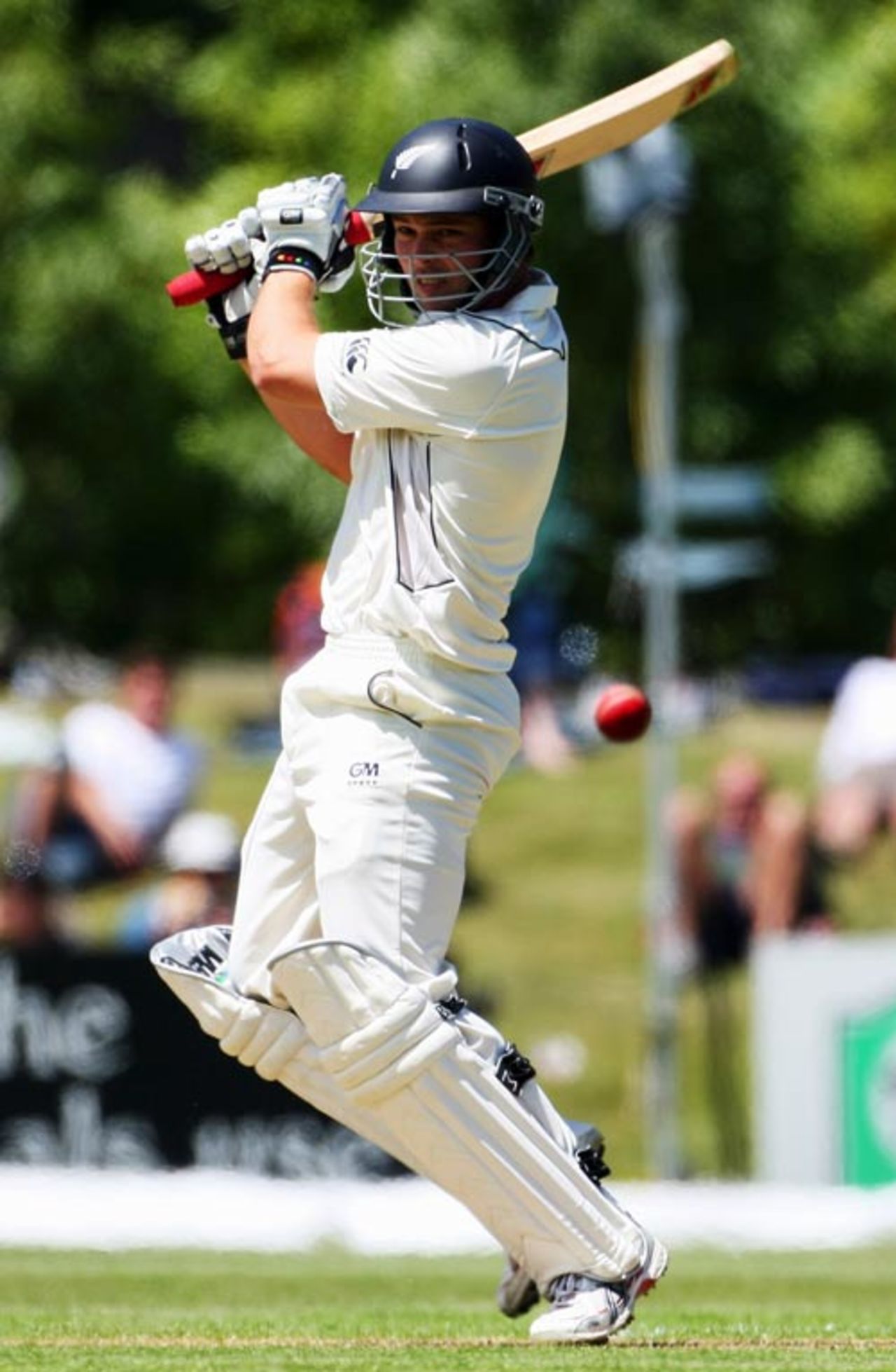 Daniel Flynn unleashes a powerful cut on his way to a maiden half-century, New Zealand v West Indies, 1st Test, Dunedin, 1st day, December 11, 2008