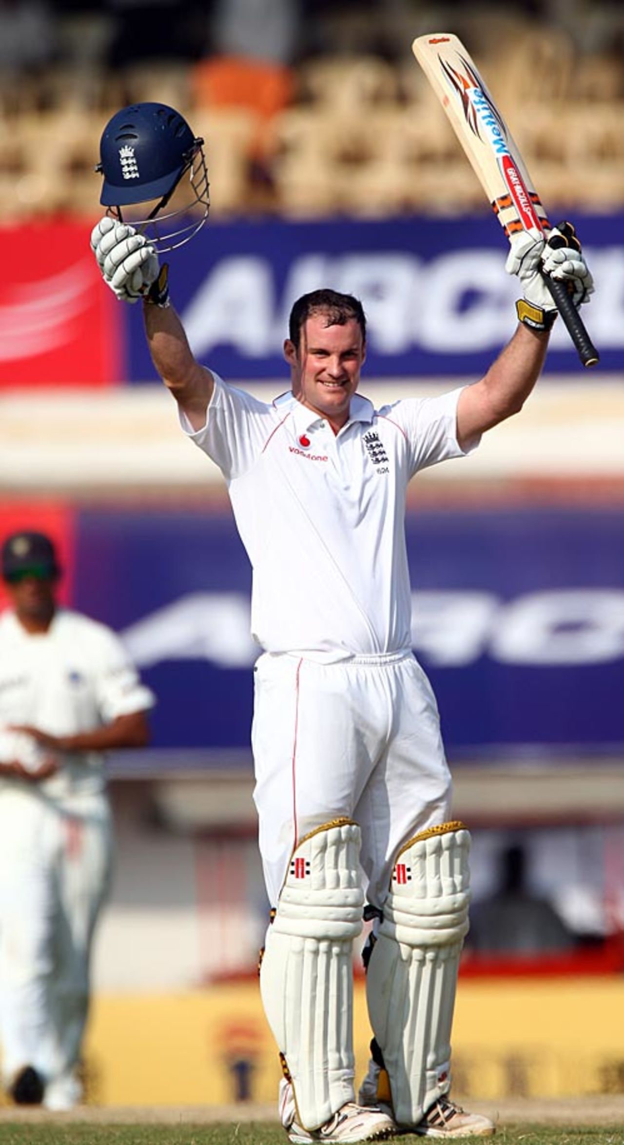 Andrew Strauss celebrates his 13th Test hundred, India v England, 1st Test, Chennai, 1st day, December 11, 2008