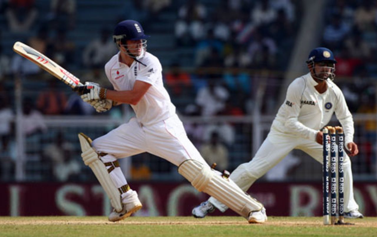 James Anderson plays a cut, India v England, 1st Test, Chennai, 2nd day, December 12, 2008