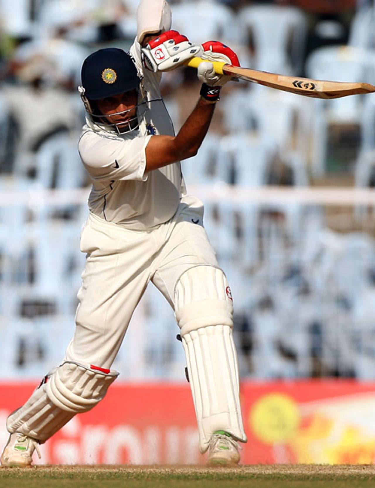 VVS Laxman drives through the off side, India v England, 1st Test, Chennai, 2nd day, December 12, 2008