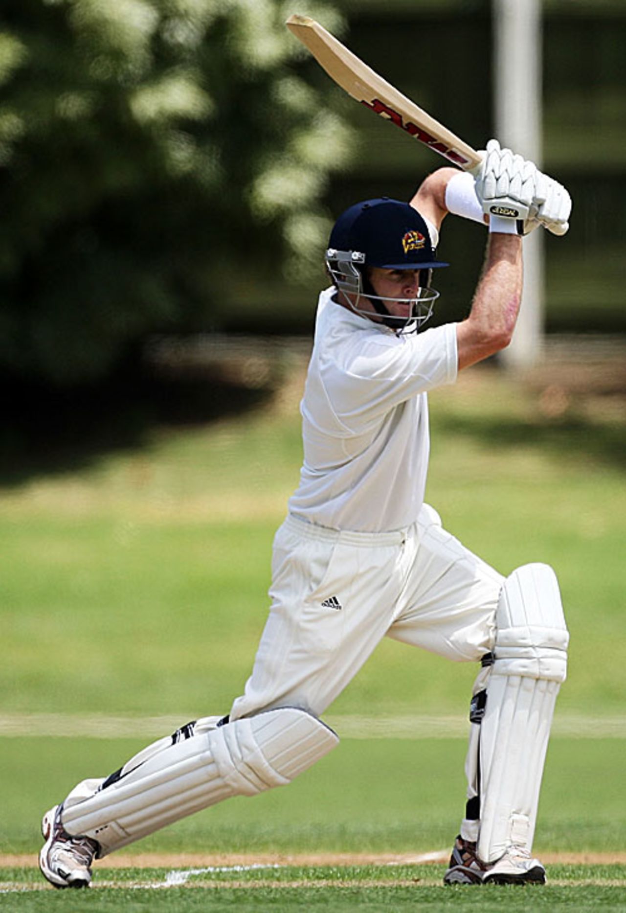 Aaron Redmond plays a textbook off drive during his half-century, Auckland v Otago, State Championship, Auckland, 1st day, December 13, 2008