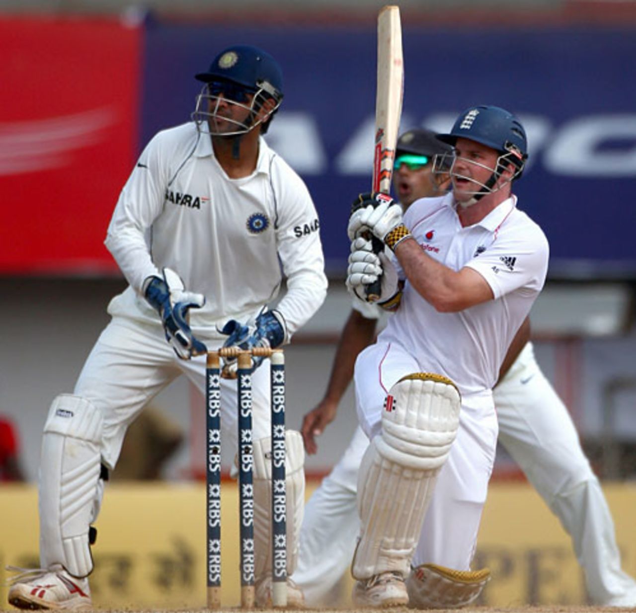 Andrew Strauss strikes the ball uppishly in the direction of midwicket, India v England, 1st Test, Chennai, 4th day, December 14, 2008