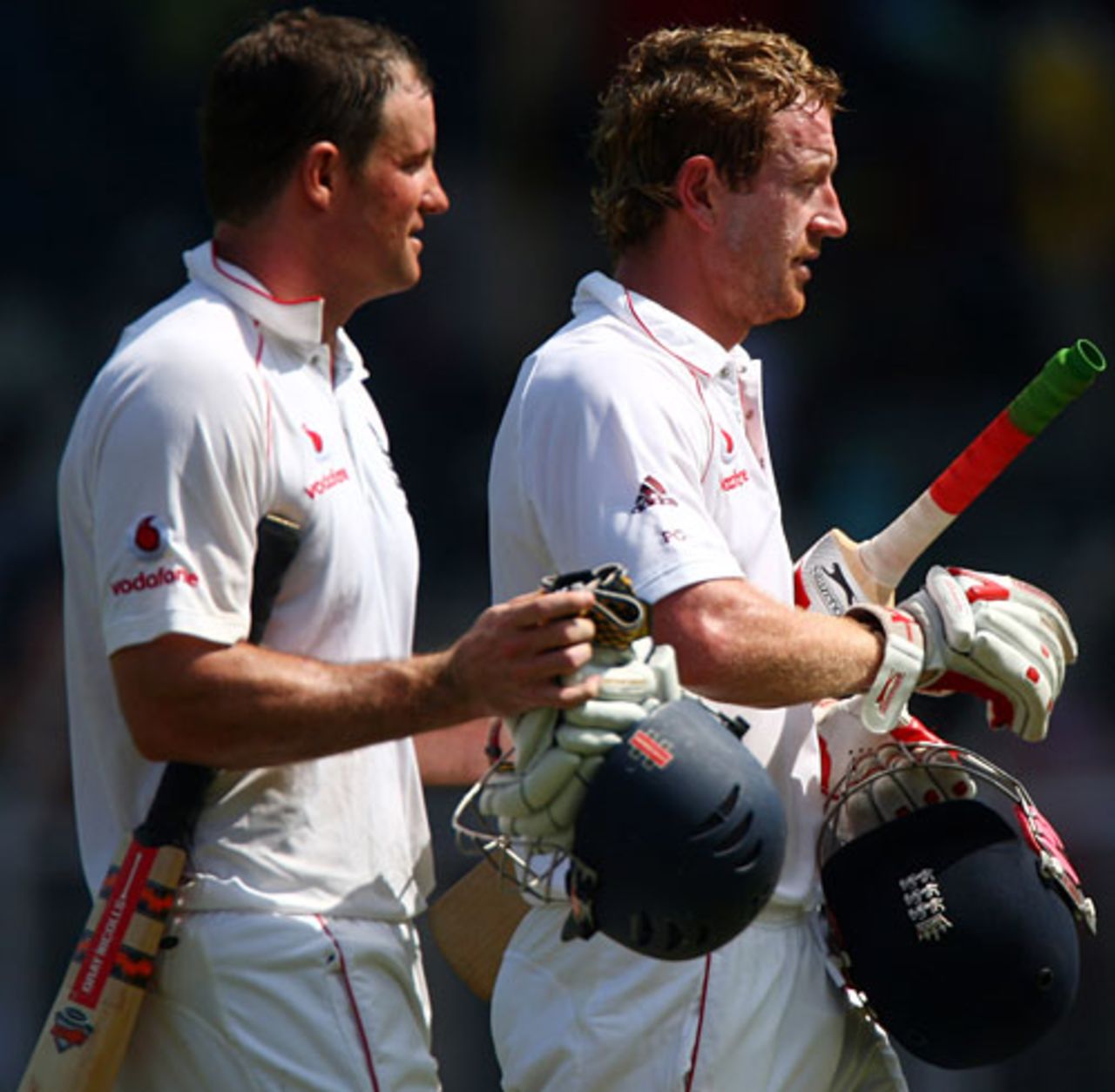 Andrew Strauss and Paul Collingwood walk back for lunch after batting the entire first session, India v England, 1st Test, Chennai, 4th day, December 14, 2008