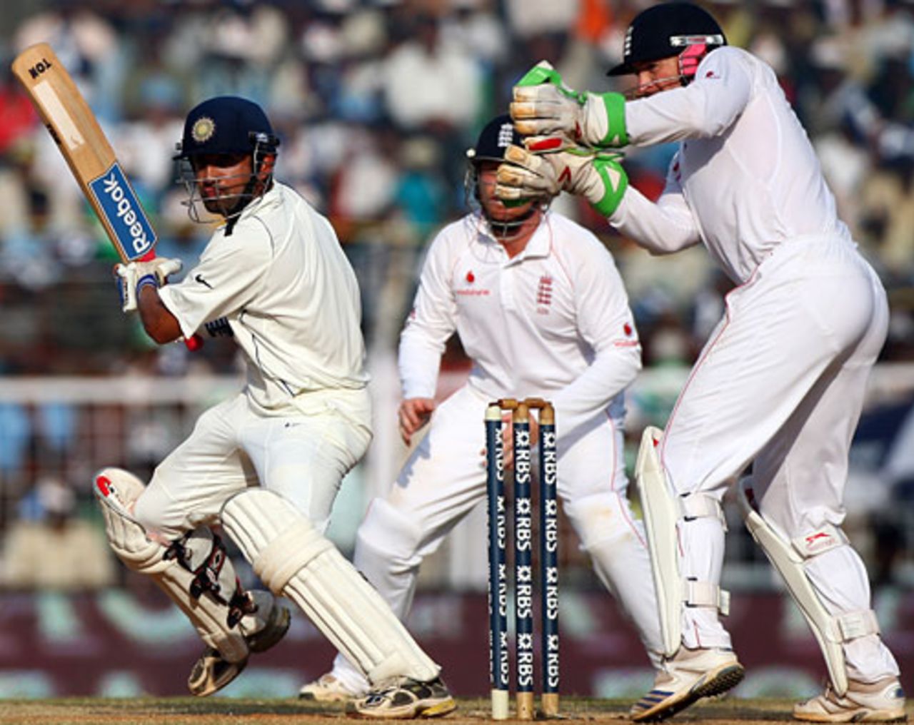Gautam Gambhir plays a cut , India v England, 1st Test, Chennai, 4th day, December 14, 2008