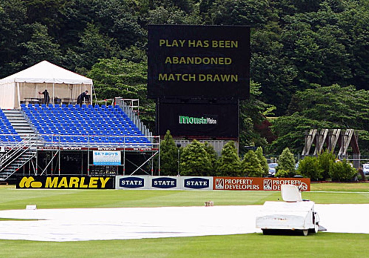 The giant screen at the University Oval says it all, New Zealand v West Indies, 1st Test, Dunedin, 5th day, December 15, 2008