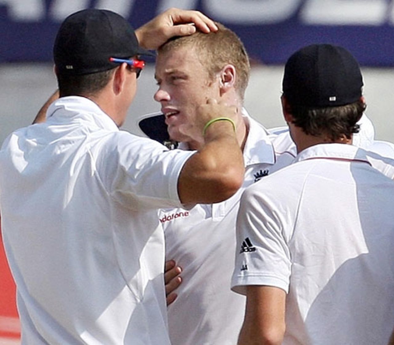 Andrew Flintoff is congratulated by Kevin Pietersen for dismissing Rahul Dravid, India v England, 1st Test, Chennai, 5th day, December 15, 2008