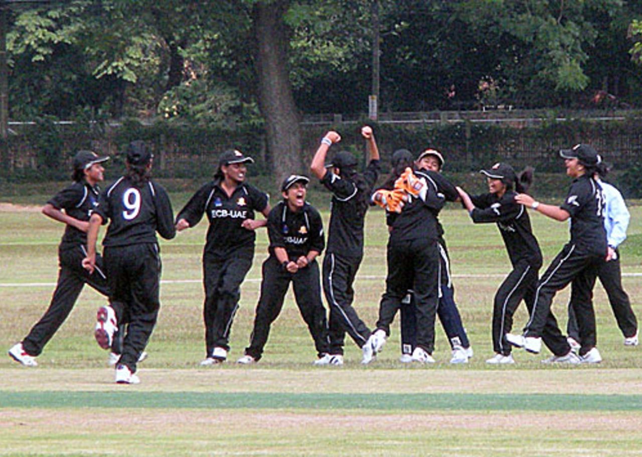 UAE women celebrate their two-run win over Thailand, Thailand v UAE, Chiang Mai Gymkhana, ACC U-19 women's tournament, Thailand, December 14, 2008