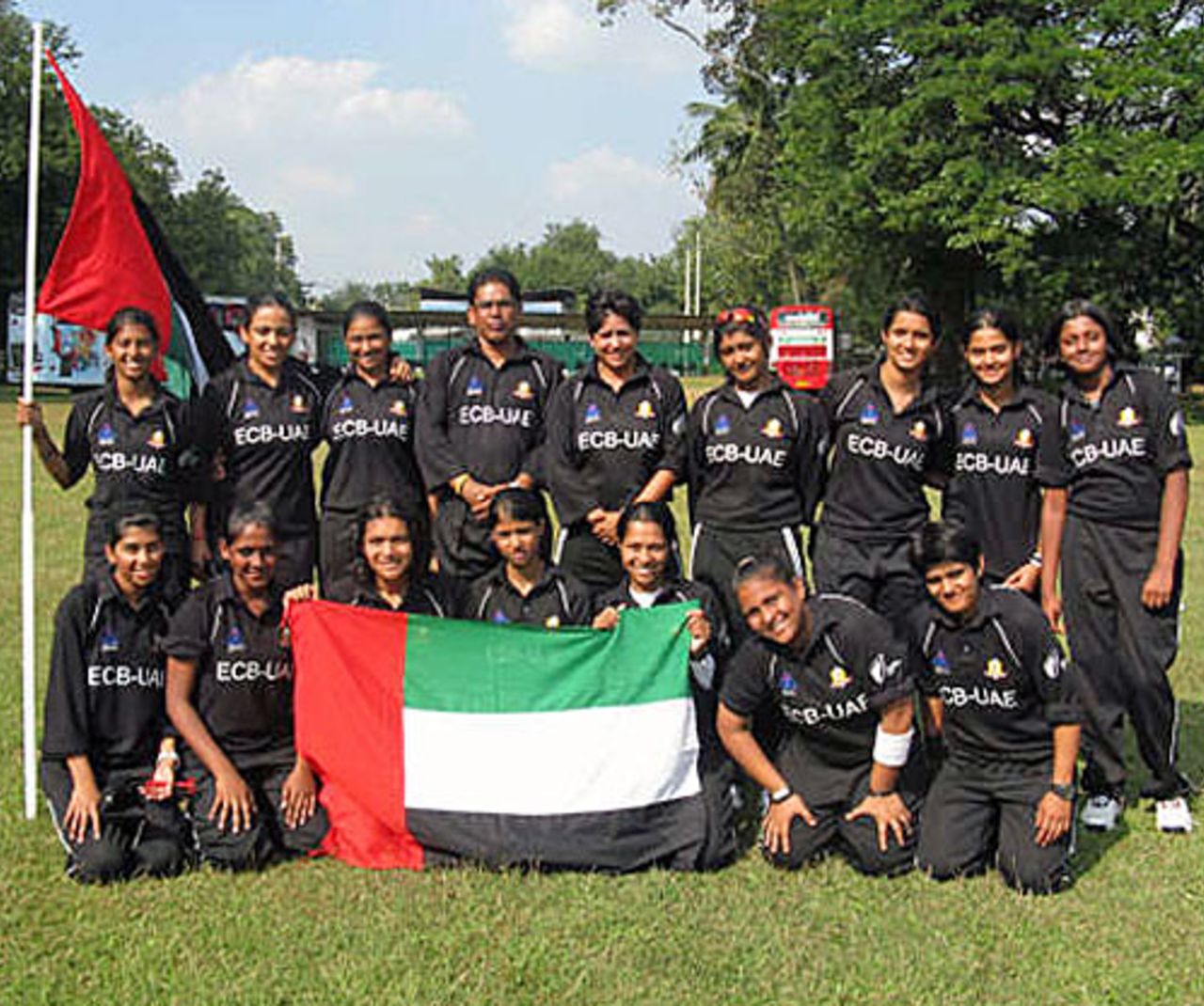 The UAE squad poses for photographs, Thailand v UAE, Chiang Mai Gymkhana, ACC U-19 women's tournament, Thailand, December 14, 2008