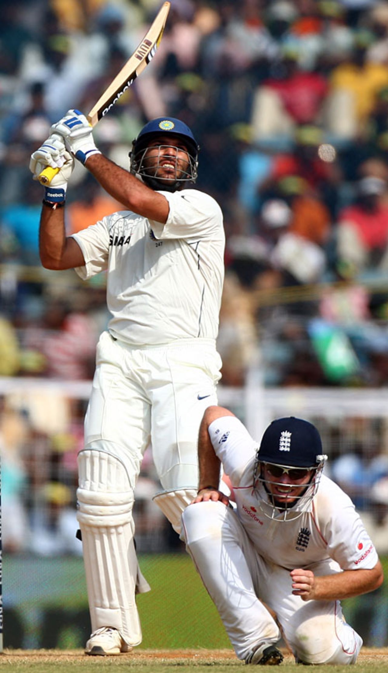 Yuvraj Singh executes a powerful pull, India v England, 1st Test, Chennai, 5th day, December 15, 2008