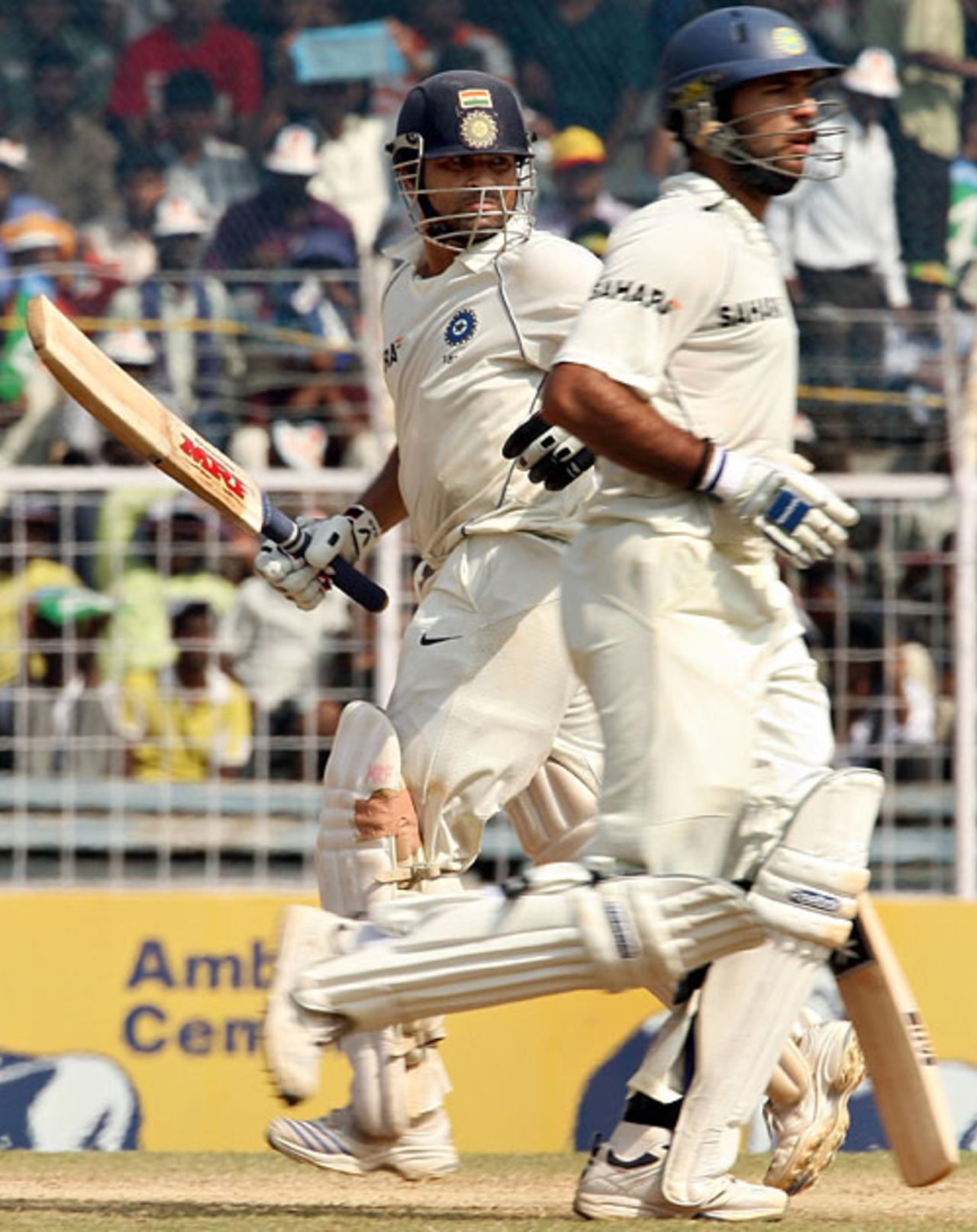 Sachin Tendulkar and Yuvraj Singh take a single, India v England, 1st Test, Chennai, 5th day, December 15, 2008