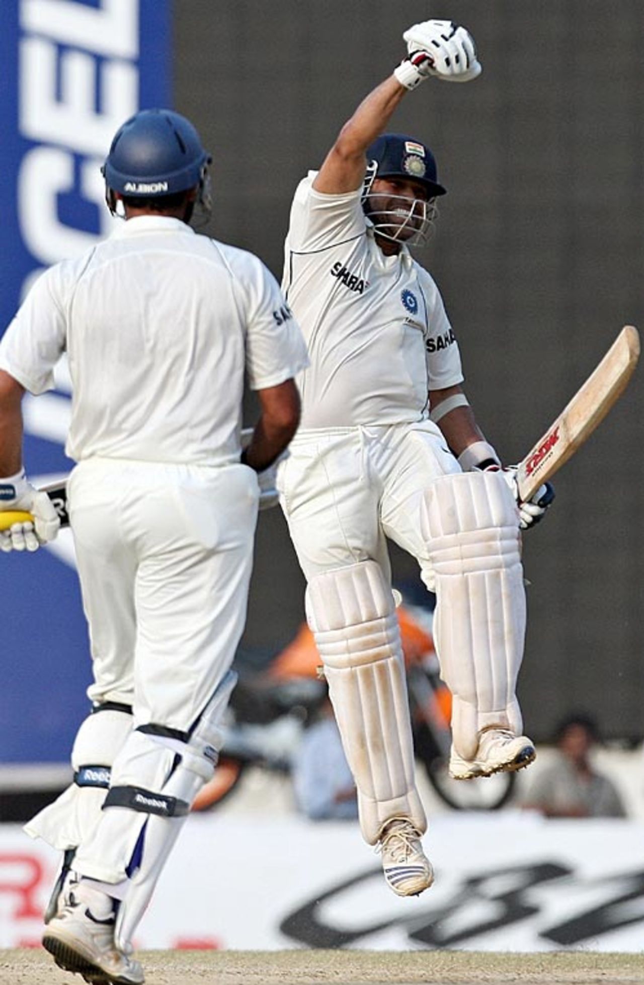 Sachin Tendulkar is delighted after scoring his century, India v England, 1st Test, Chennai, 5th day, December 15, 2008