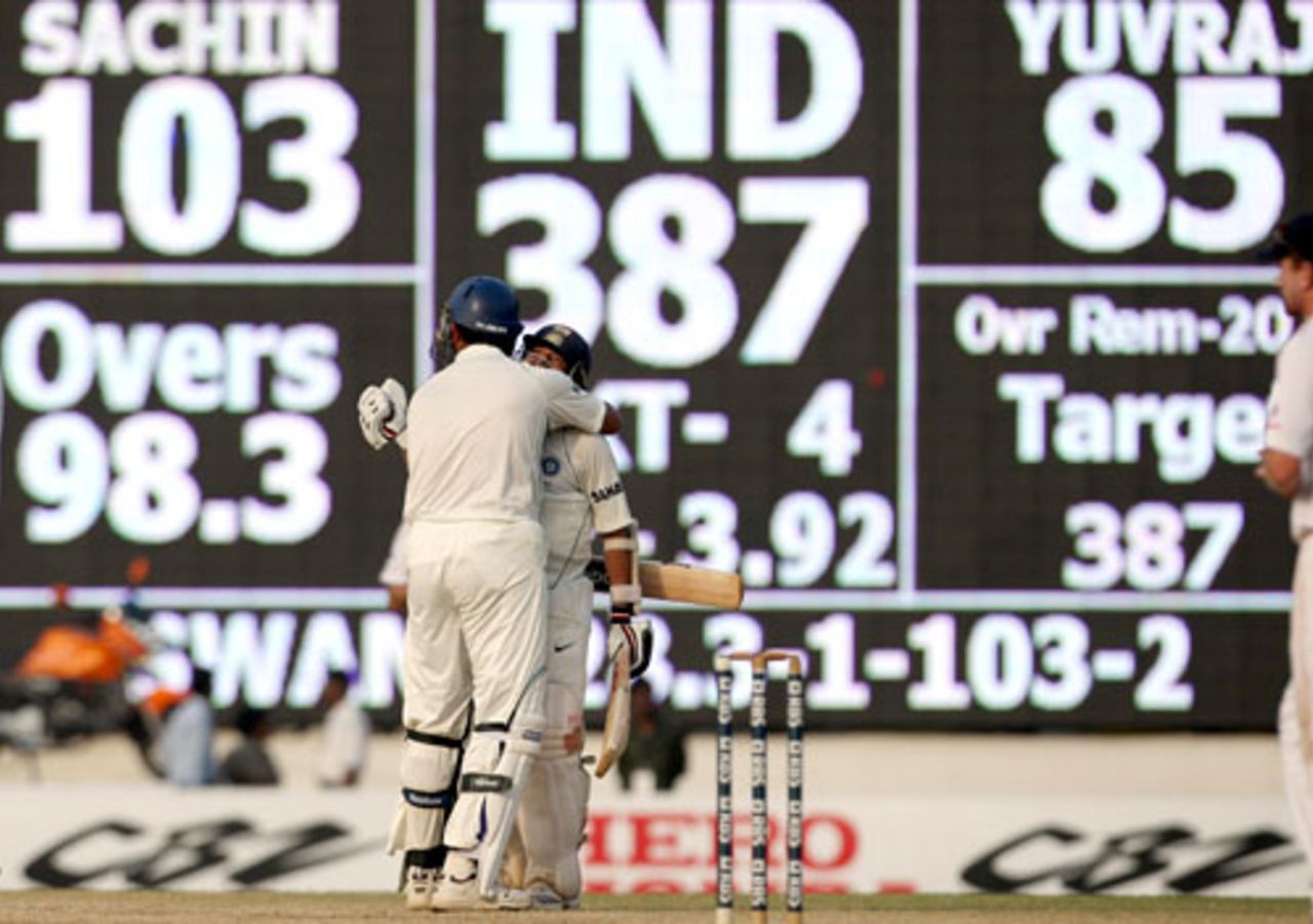 An unbroken 163-run stand between Yuvraj Singh and Sachin Tendulkar sealed the match, India v England, 1st Test, Chennai, 5th day, December 15, 2008