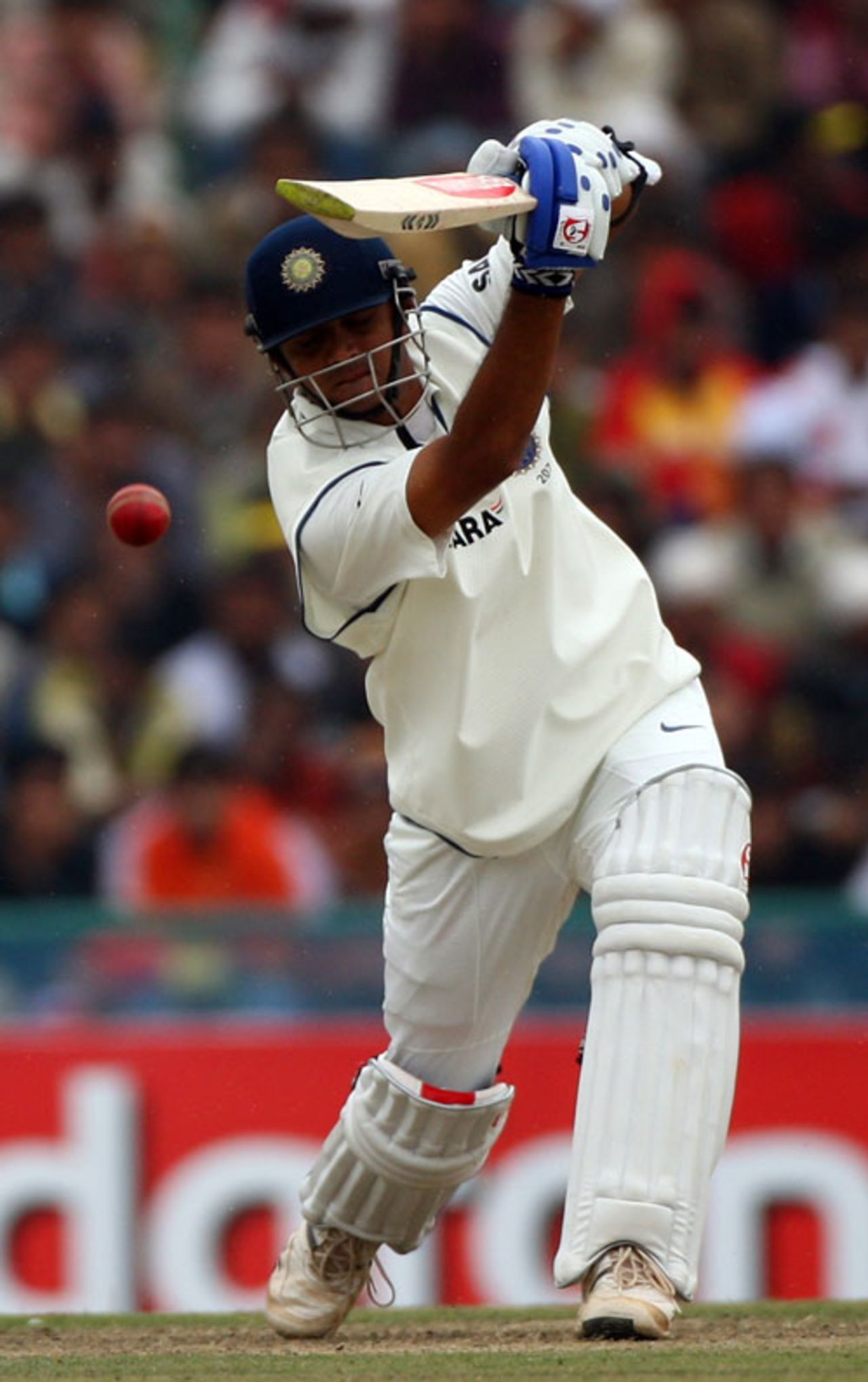 Rahul Dravid drives on his way to a half-century, India v England, 2nd Test, Mohali, 1st day, December 19, 2008