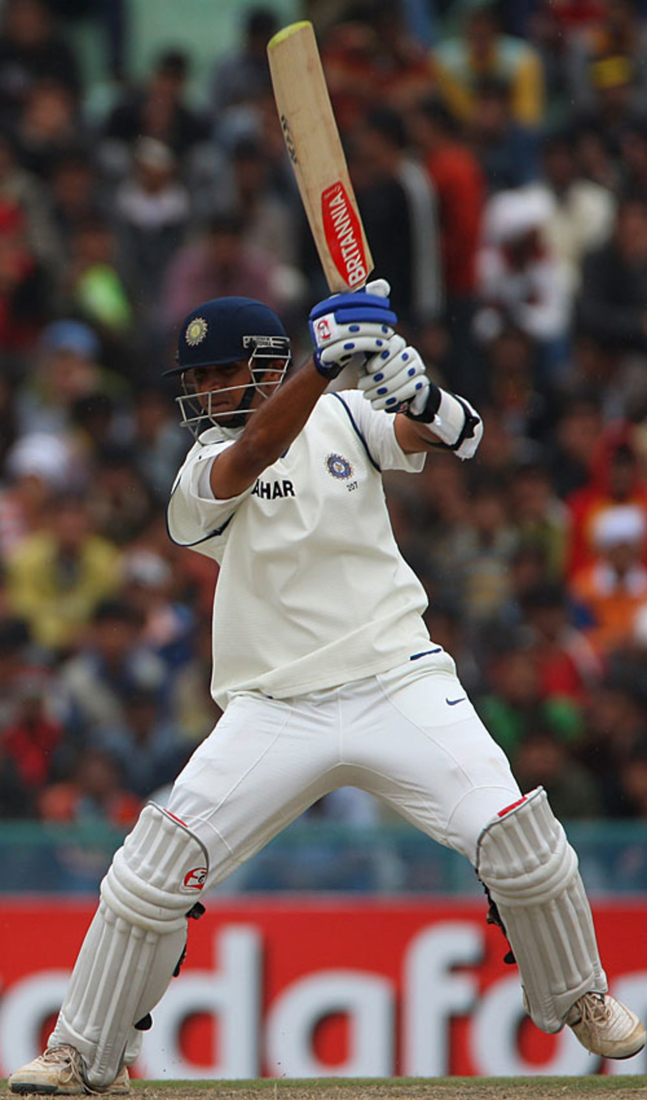 Rahul Dravid strokes the ball off the back foot, India v England, 2nd Test, Mohali, 1st day, December 19, 2008