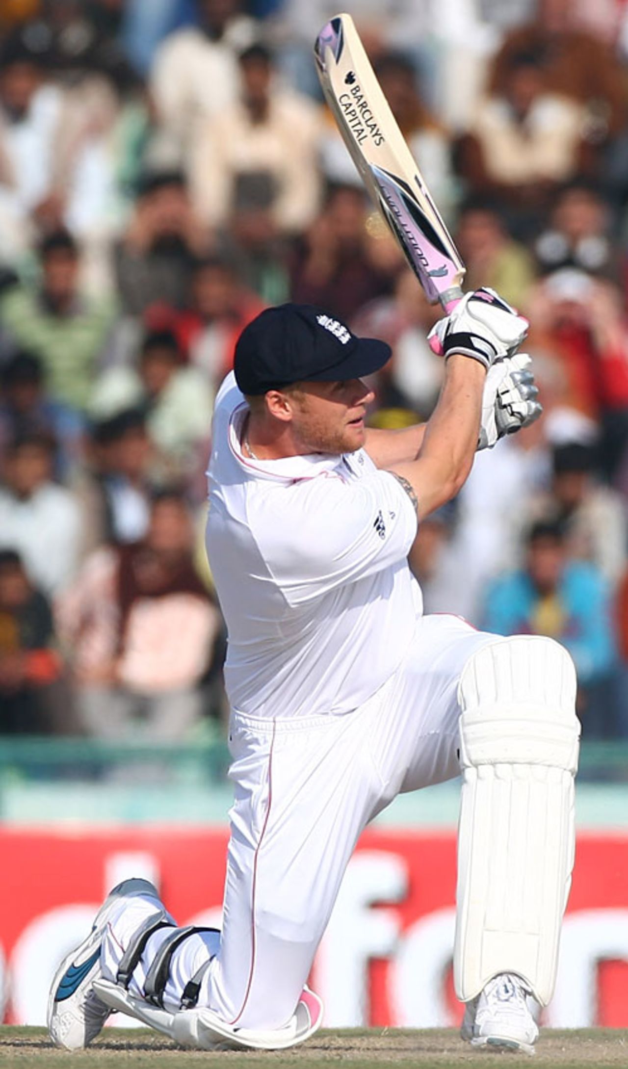 Andrew Flintoff bludgeons the ball towards midwicket, India v England, 2nd Test, Mohali, 3rd day, December 21, 2008
