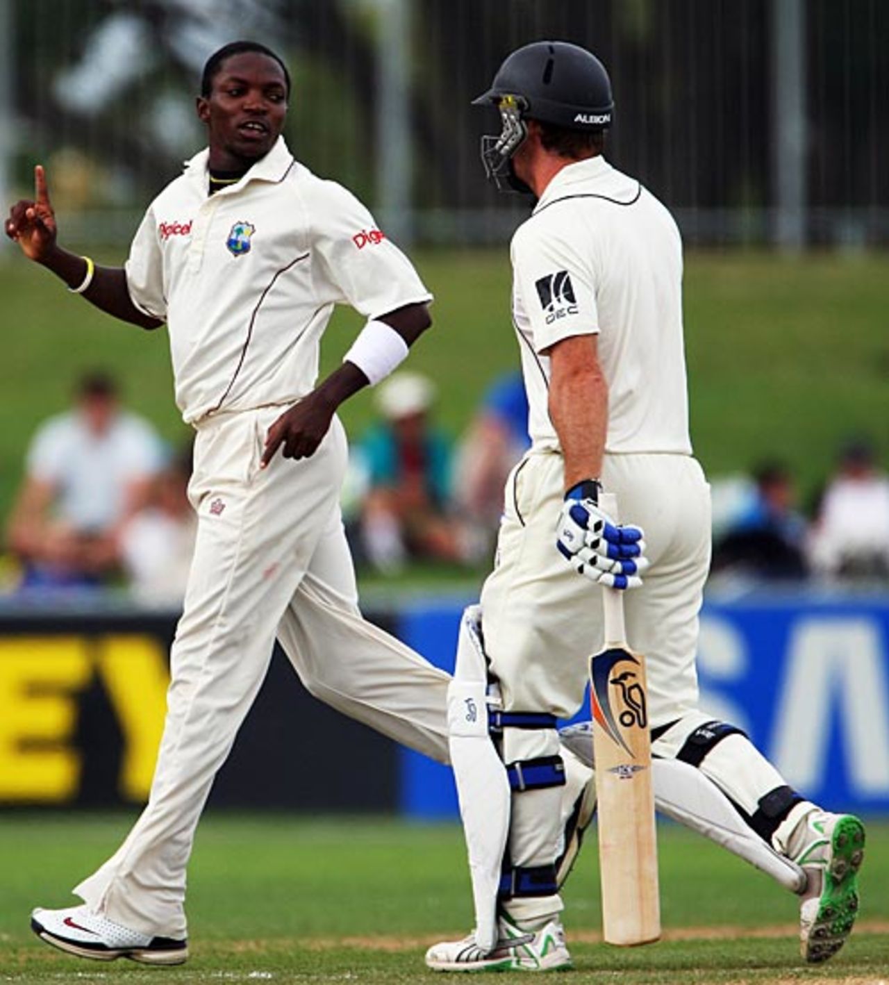 Fidel Edwards sends back Jamie How, New Zealand v West Indies, 2nd Test, Napier, 5th day, December 23, 2008