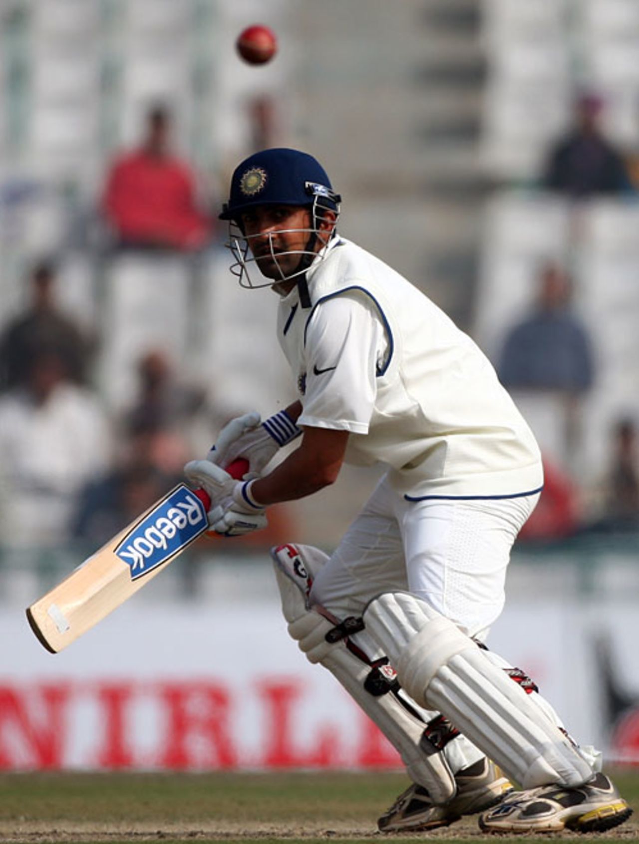 Gautam Gambhir runs a ball down towards third man, India v England, 2nd Test, Mohali, 5th day, December 23, 2008