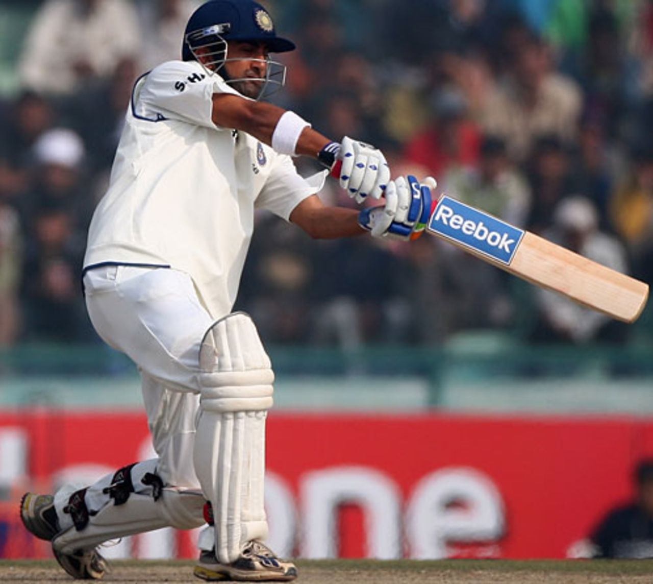 Gautam Gambhir flays one through the off side, India v England, 2nd Test, Mohali, 5th day, December 23, 2008