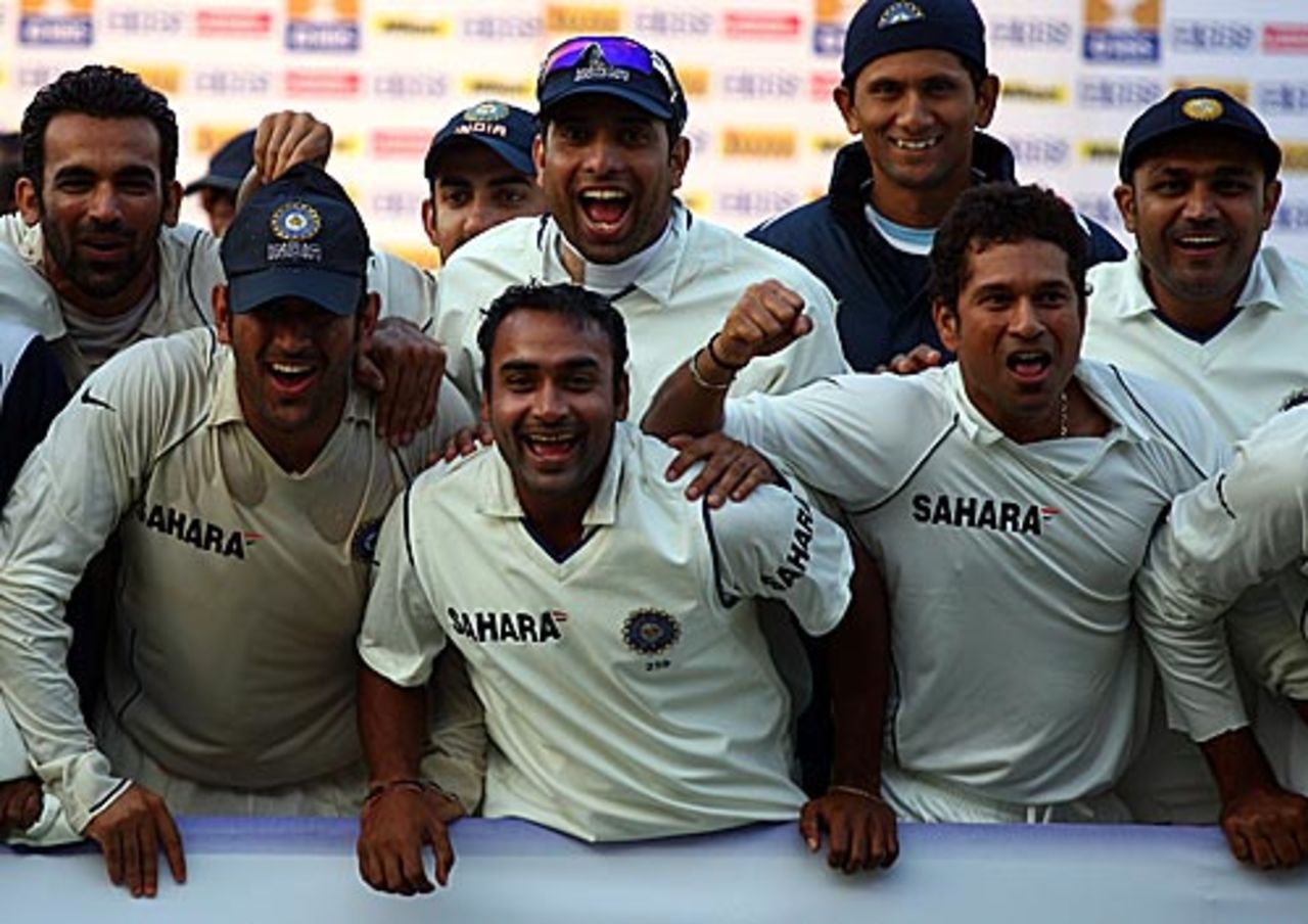 The Indians celebrate their series victory, India v England, 2nd Test, Mohali, 5th day, December 23, 2008
