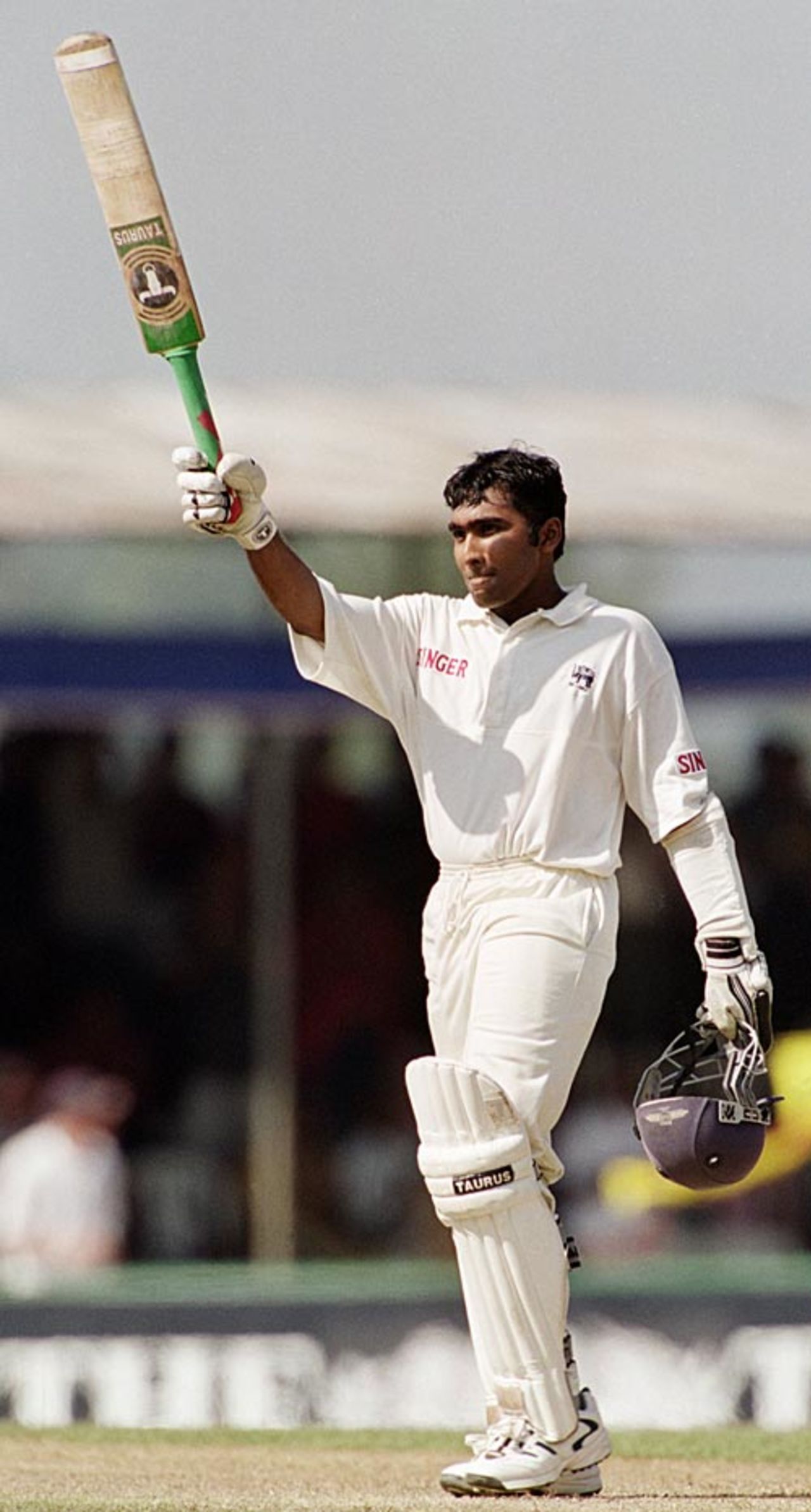Mahela Jayawardene brings up his century, Sri Lanka v England, 2nd Test, Kandy, 1st day, March 7, 2001