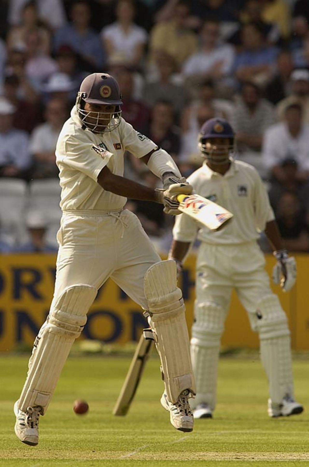 Mahela Jayawardene cuts, as his runner, Kumar Sangakkara, looks on, England v Sri Lanka, 1st Test, Lord's, 1st day, May 16, 2002