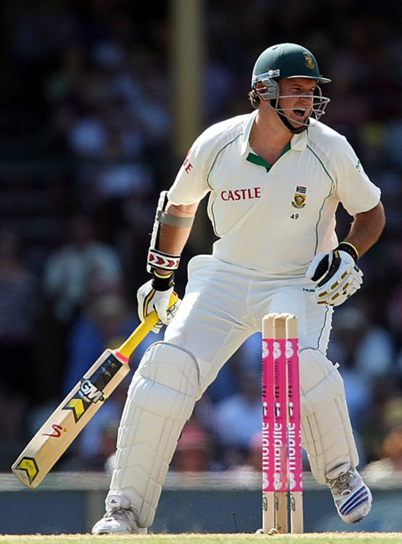 Graeme Smith reacts after being hit on his left arm, Australia v South Africa, 3rd Test, 2nd day, Sydney, January 4, 2009