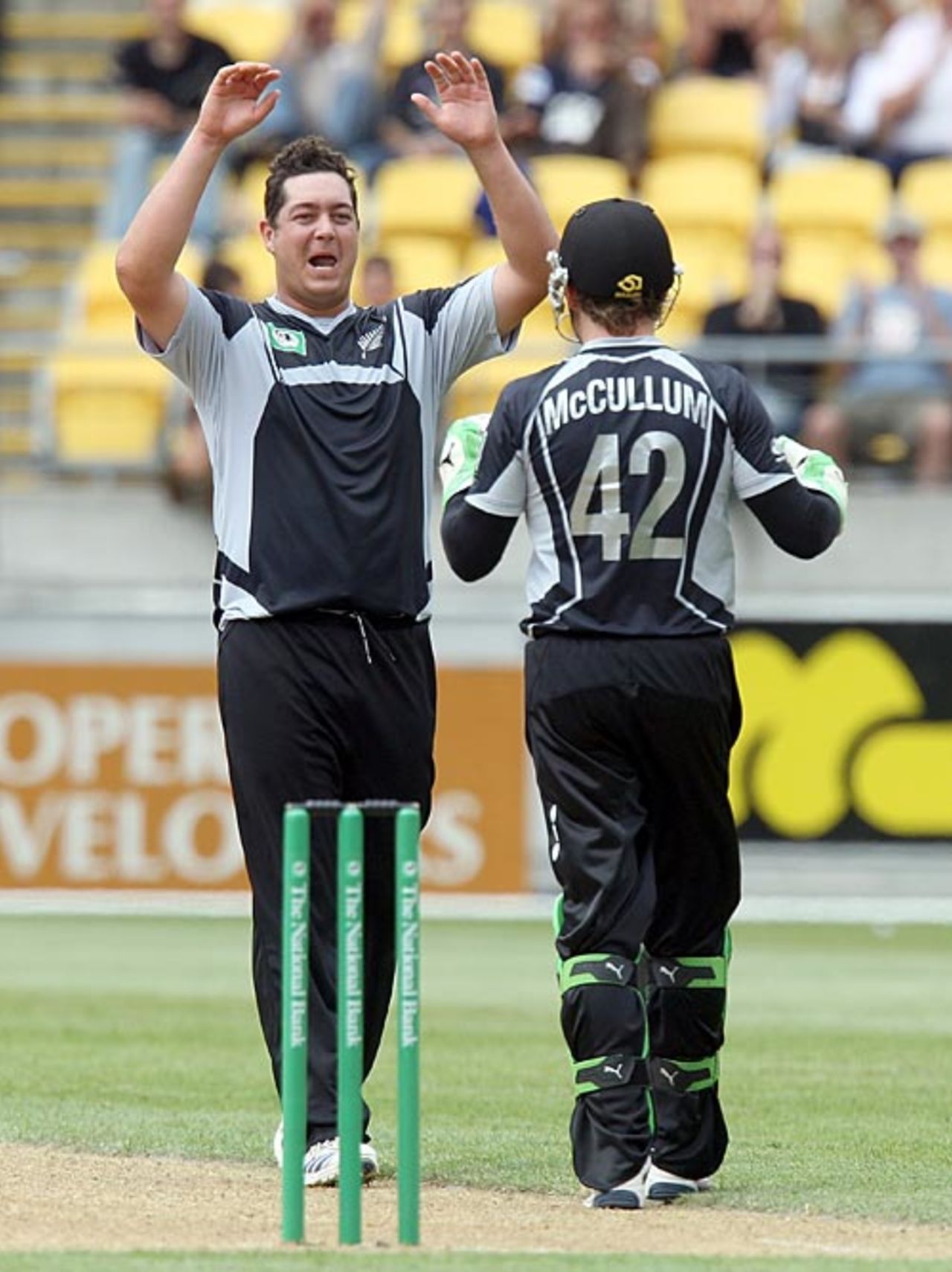 Jesse Ryder celebrates the fall of Shivnarine Chanderpaul's wicket, New Zealand v West Indies, 3rd ODI, Wellington, January 7, 2009