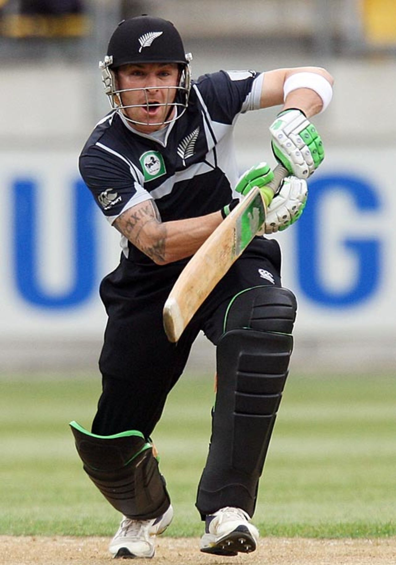 Brendon McCullum decides against a run, New Zealand v West Indies, 3rd ODI, Wellington, January 7, 2009