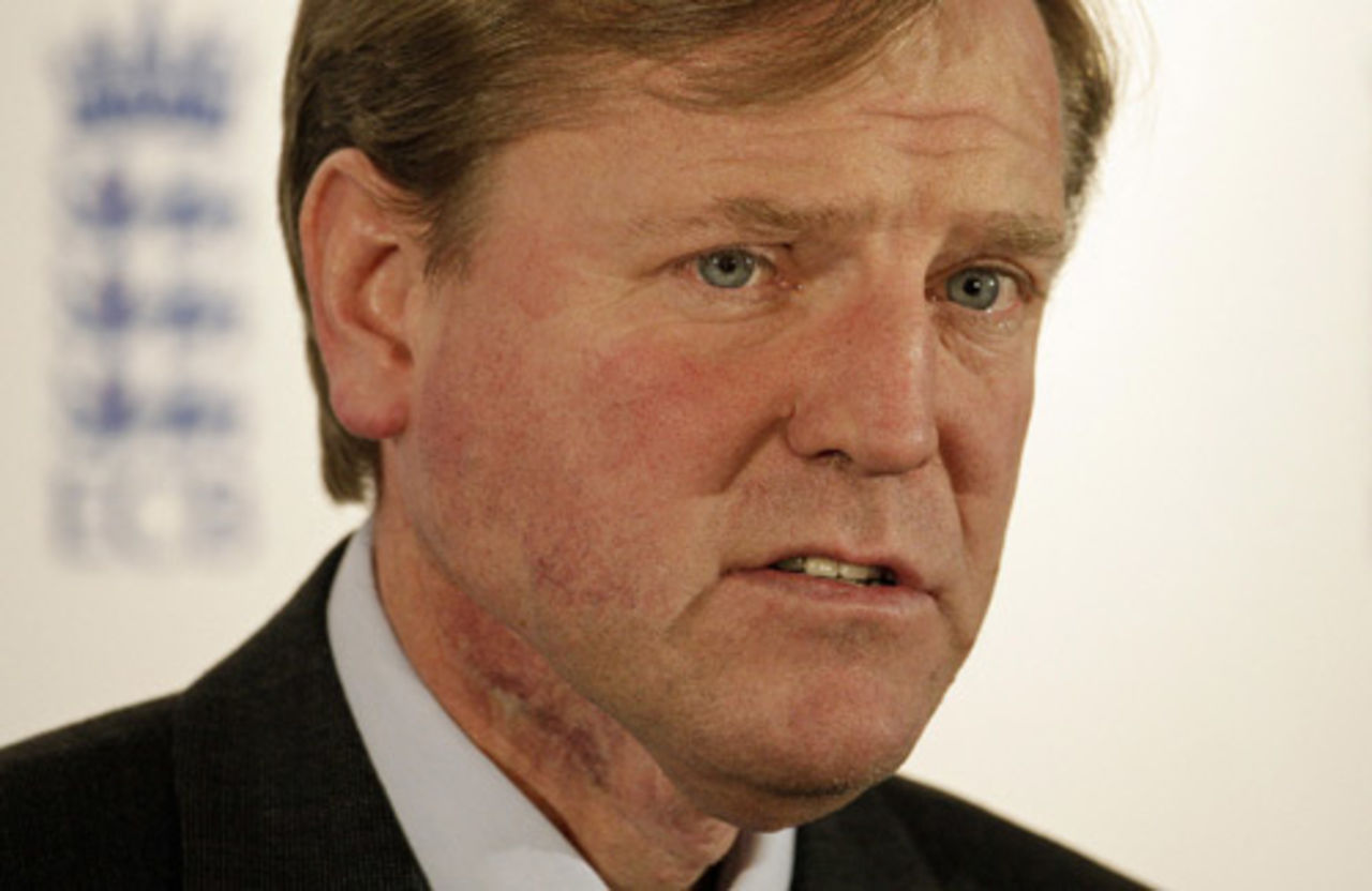 Hugh Morris at the press conference in which he announced the sacking of Peter Moores and the resignation of Kevin Pietersen, The Oval, January 7, 2009