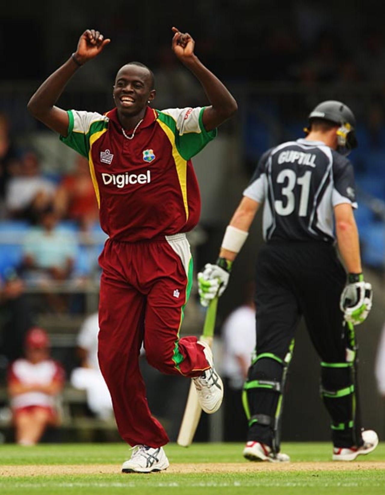 Lionel Baker celebrates Brendon McCullum's wicket, New Zealand v West Indies, 4th ODI, Auckland, January 10, 2009