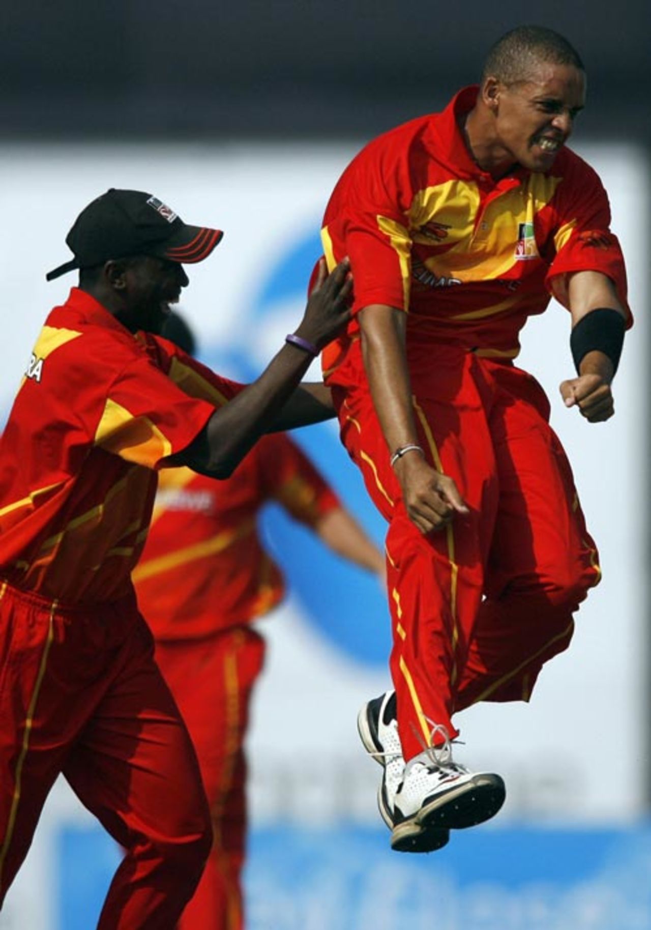 Ed Rainsford jumps for joy after taking a wicket, Bangladesh v Zimbabwe, 1st ODI, Bangladesh tri-series, Mirpur, January 10, 2009