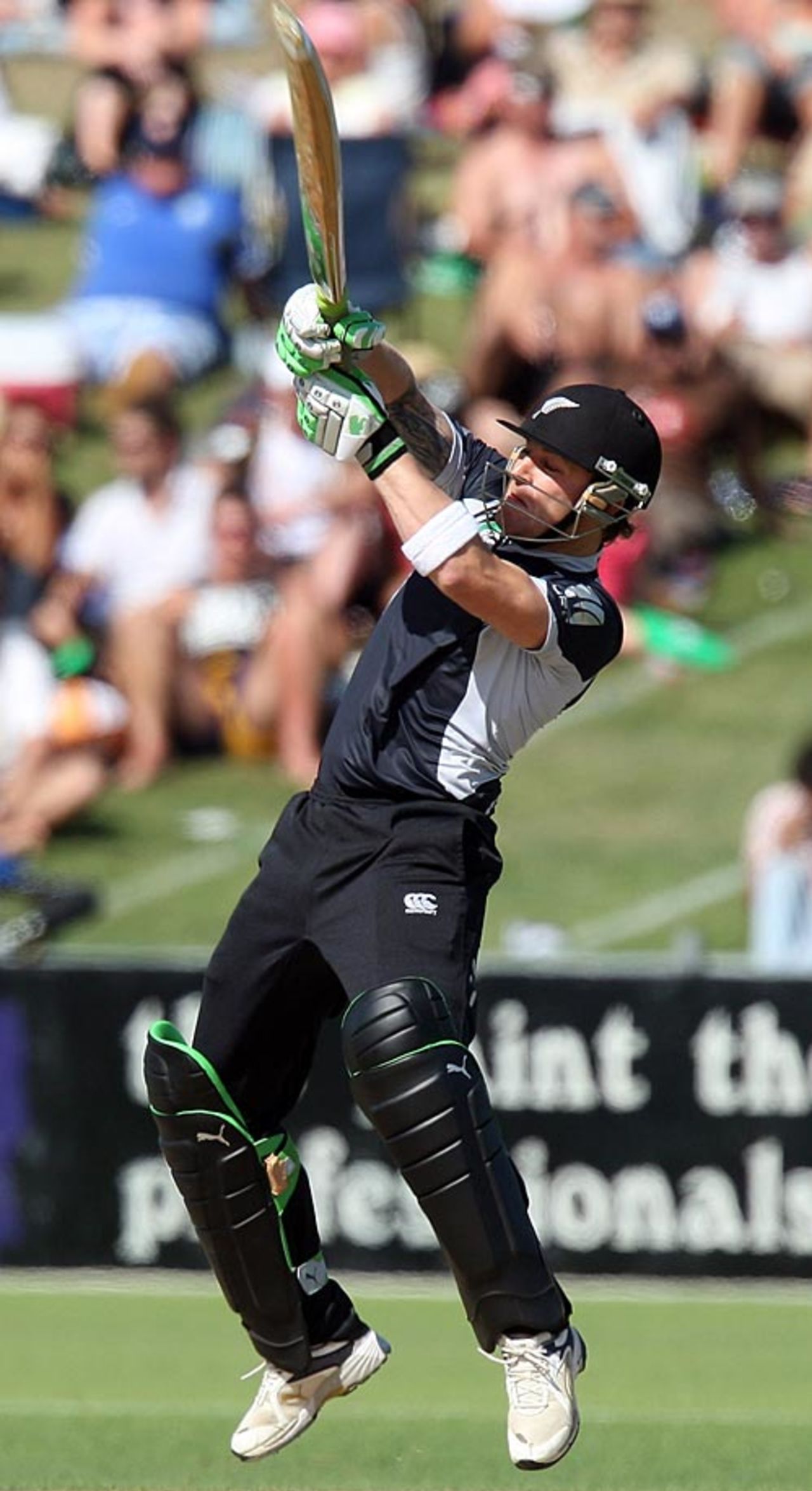 Brendon McCullum gets off the ground while playing a short delivery, New Zealand v West Indies, 5th ODI, Napier, January 13, 2009